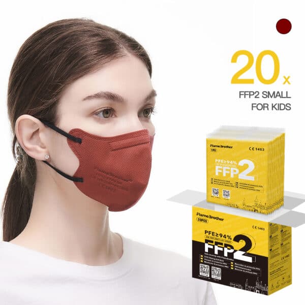 FlameBrother FFP2 Small Size Mask for Kids CE 1463 Certified FFP2 Respirator Masks 20pcs Red