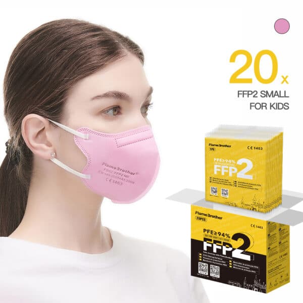 FlameBrother FFP2 Small Size Mask for Kids CE 1463 Certified FFP2 Respirator Masks 20pcs Pink