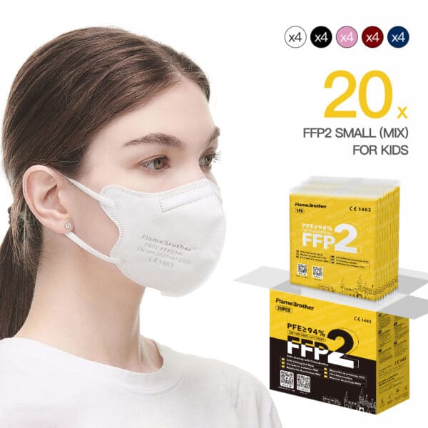 FlameBrother FFP2 Small Size Mask for Kids CE 1463 Certified FFP2 Respirator Masks 20pcs MIX Colours