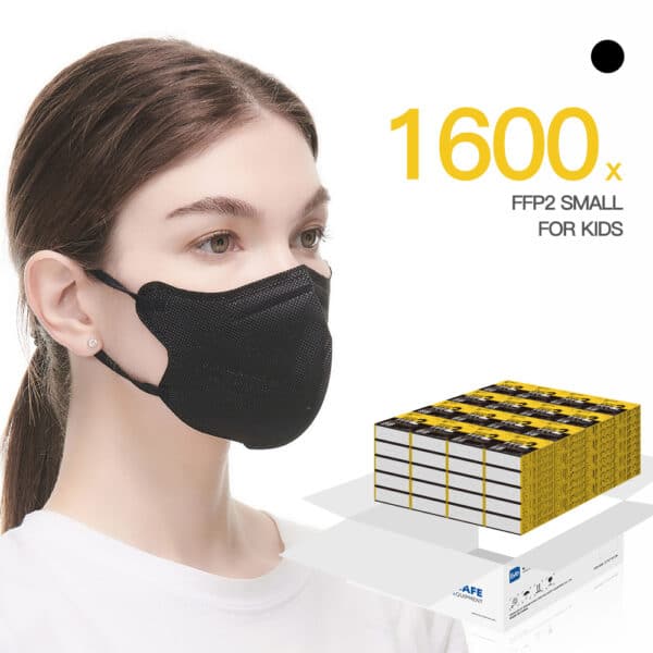 FlameBrother FFP2 Mini Size Face Masks for Kids CE 1463 Certified FFP2 Mask 1600pcs Black